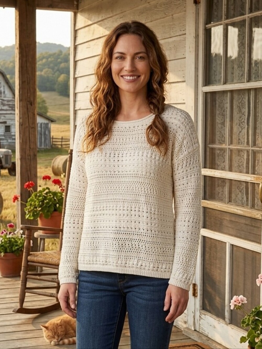 Frye Light Cream Open-Knit Women's Sweater